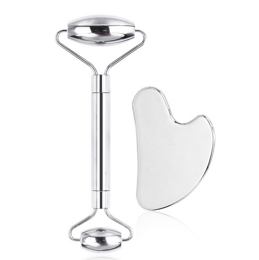 Set Gua Sha & Roller Inox – Massage Visage Anti-Âge & Éclat
